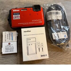 Nikon Coolpix AW110 Digital Camera Waterproof WiFi GPS Japan USB charger battery